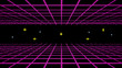 © NotjungCG - Retro cyberpunk style 80s game scene pixel art 8-bit sci-fi background. Futuristic with laser grid landscape. Digital cyber surface style of the 1980`s. 3D illustration