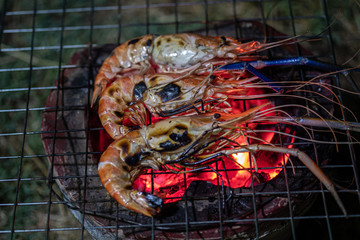 River prawns grilled in wood charcoal fire