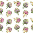 pattern with artichoke plants, on a white background watercolor illustration
