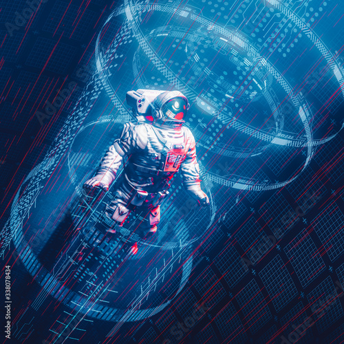 Fototapeta Star portal entry / 3D illustration of science fiction astronaut travelling thro