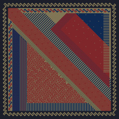 printed silk square scarf with abstract geometric pattern design