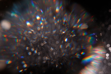Aufkleber - Easy to add lens flare effects for overlay designs or screen blending mode to make high-quality images. Abstract sun burst, digital flare, iridescent glare over black background. Defocused bokeh.