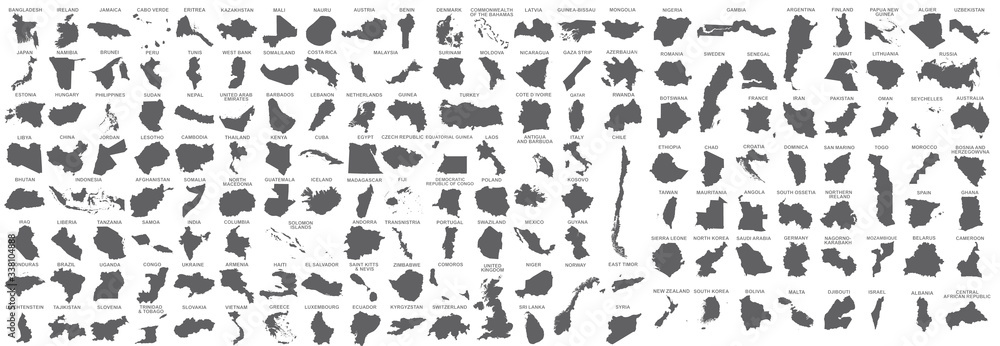big set of 164 countries maps 
 - obrazy, fototapety, plakaty 