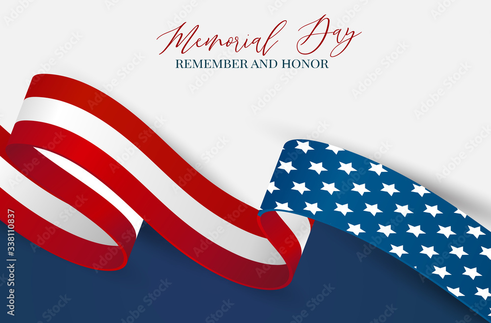 Memorial Day banner or flyer background with American flag ribbon ...