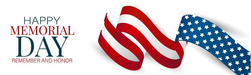 Wall Mural - memorial day banner, website or newsletter header. background with american national flag ribbon. un