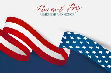 Wall Mural - memorial day banner or flyer background with american flag ribbon. united states of america national
