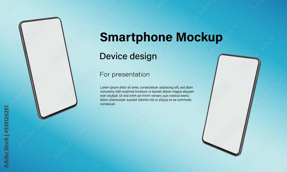 Smartphone mock up in rotated position on blue background. Two Phone ...