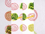Fototapeta Maki - Wakame seaweed salad collage, Japanese salad with Wakame seaweed, sesame spice and chili pepper with chopsticks and texture pattern and Collage