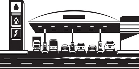 Wall Mural - Petrol gas and charging station with cars – vector illustration