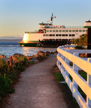 Washington State Ferry During Sunset. Mukilteo, WA. Puget Sound. 