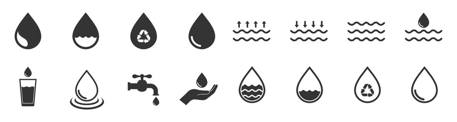 Wall Mural - water icon in flat style ,such as water drop, fresh drinks ,hygiene, recycle,  save vector Illustration