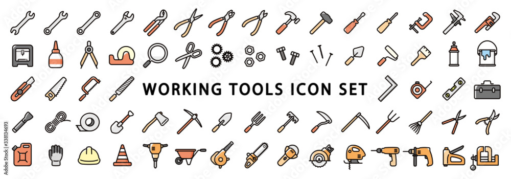 Big Set of Working Tools Icon - obrazy, fototapety, plakaty 