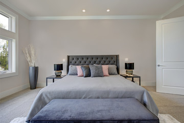 Wall Mural - Master bedroom interior with king size bed. Luxury American modern home.