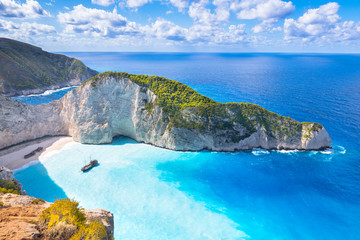 Beautiful summer day on Navagio Beach and Shipwreck bay view point - Zakynthos, Ionian Islands - Greece