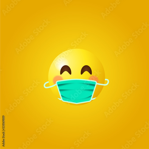 Cuadros en Lienzo Emoji with mouth mask - yellow face wearing a surgical mask