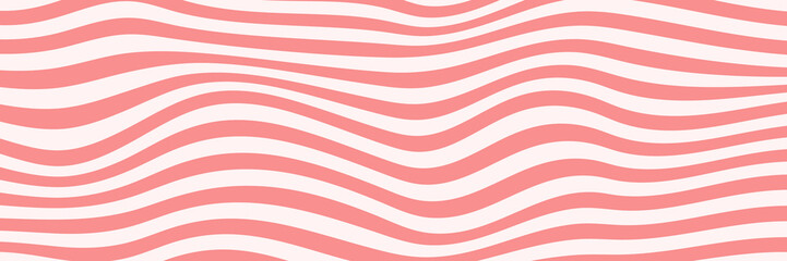 Wall Mural - Trendy wavy background. Vector illustration of striped pattern with optical illusion, op art. Long horizontal banner