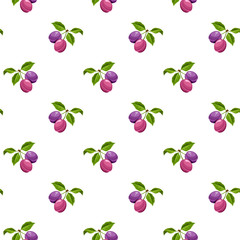 Wall Mural - Vector seamless pattern with branches of plums on a white background.