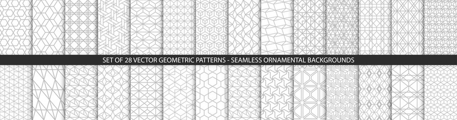 Collection of geometric seamless patterns. Abstract geometric hexagonal textures. Seamless vector monochrome backgrounds.