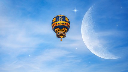 Wall Mural - moon in bright clouds of sunset sun . new moon , moon in the blue sky new moon in the clouds . ballo