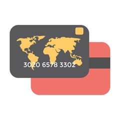 Credit card icon in flat style. Bank card icon. Finance, payment, money concept. Atm card, ecommerce sign. Online payment symbol for perfect web and mobile app designs.