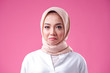 © Muhammad Anas - Isolated Pink background of Beauty asian women wearing scarf with variety reaction face