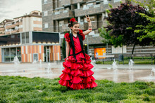 Girl Dressed In Red Flamenco Dress