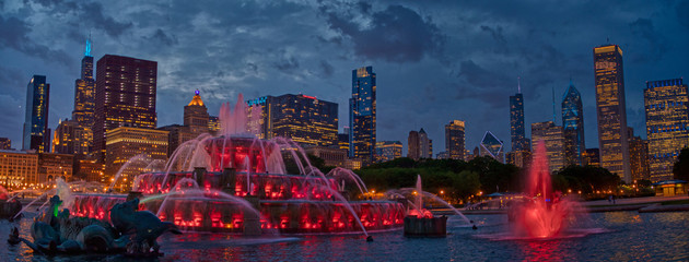 Downtown Chicago Skyline at Sunset in early Summer