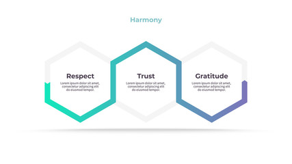 Business infographics. Timeline with 3 steps, options, hexagons. Vector template.