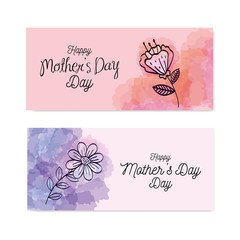 Sticker - set cards of happy mother day with flowers decoration vector illustration design