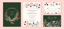 Wedding Invitation Set With Wild Floral Branches Watercolor