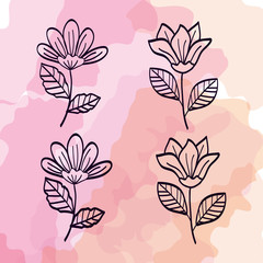 Poster - set of cute flowers with branches and leafs vector illustration design