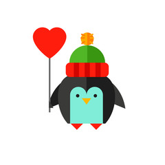 Wall Mural - Multicolored icon of cute cartoon penguin with balloon in form of heart