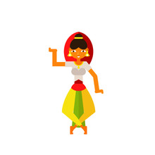 Multicolored Icon Of Indian Woman Wearing Traditional Indian Costume And Dancing