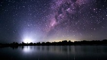 Low Angle View Of Starry Sky Over River