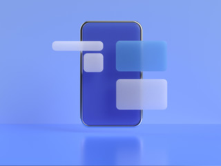 Wall Mural - blue abstract smartphone interface icon floating 3d rendering