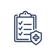 © Bro Vector - Diagnostic record thin line icon. Analysis and medical insurance concept. Medical report for insurance isolated outline sign. Vector illustration symbol element for web design and apps