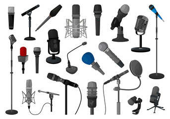 Wall Mural - Microphone vector illustration on white background. Vector cartoon set icon music mic. Isolated cartoon set icon microphone .