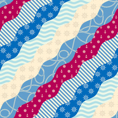 Fototapete - Patchwork seamless pattern in marine style.