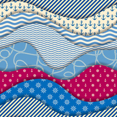 Aufkleber - Patchwork seamless pattern in marine style.