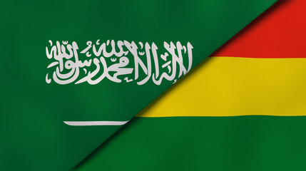 The flags of Saudi Arabia and Bolivia. News, reportage, business background. 3d illustration