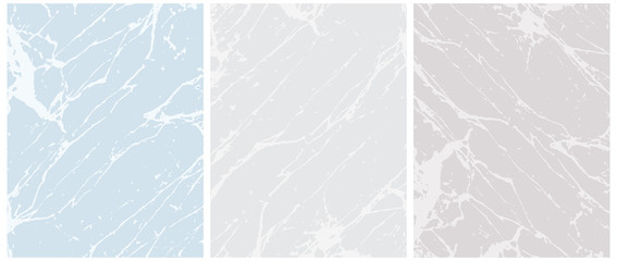 set of 3 delicate abstract marble vector layouts. off-white irregular lines on a blue and gray backg