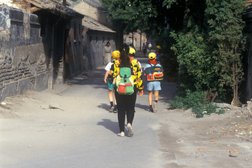 Schoolboys on way to school in Beijing, Hebei Province, People's Republic of China