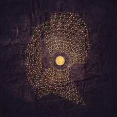 Wall Mural - double exposure portrait of woman and radial connected dots in circle form. fireworks explosion back