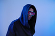 © nuclear_lily - Man in hood and cyber glasses. Game character.