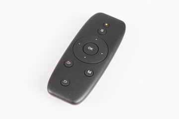 Remote black smart simple control for technology controller equipment Television on white background