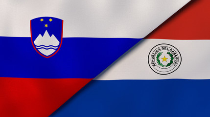 The flags of Slovenia and Paraguay. News, reportage, business background. 3d illustration
