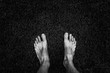Black and white dirty foot top view
