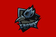 Hand drawn sport team mascot logo design. T-shirt print illustration. Crow.