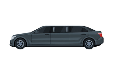 Canvas Print - Black Limousine Car, Luxury Business Transportation Vehicle, Side View Flat Vector Illustration