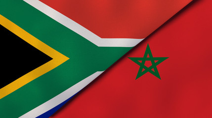 Wall Mural - The flags of South Africa and Morocco. News, reportage, business background. 3d illustration